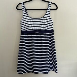 Lands End nylon blend swim tank dress navy white strip size 10